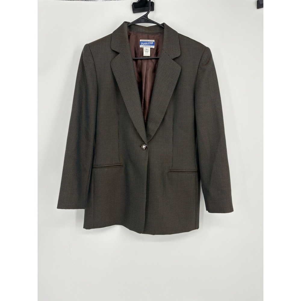 Pendleton Blazer Women 10P Brown Wool Micro Houndstooth Single Button Jacket